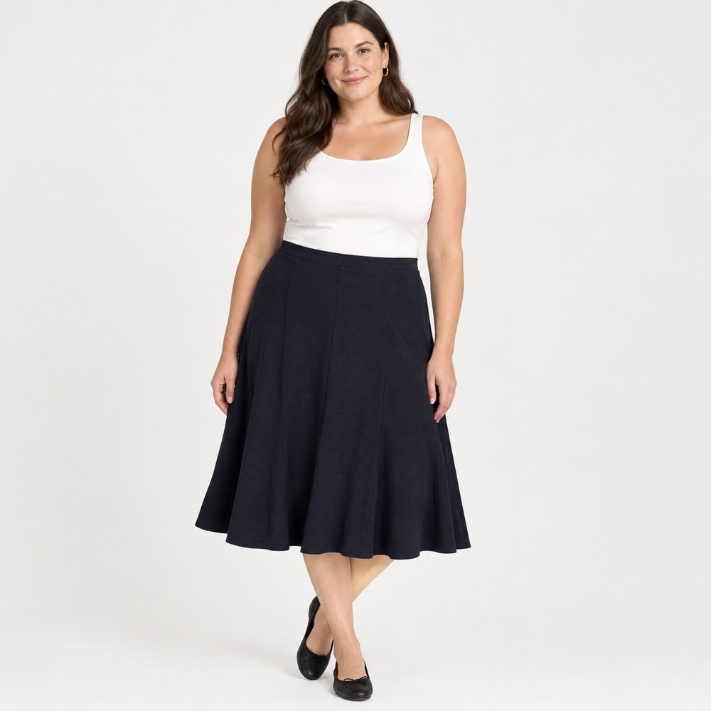 Eileen Fisher Italian Wool Blend Midi Skirt Black Plus Size 1X Capsule Wardrobe